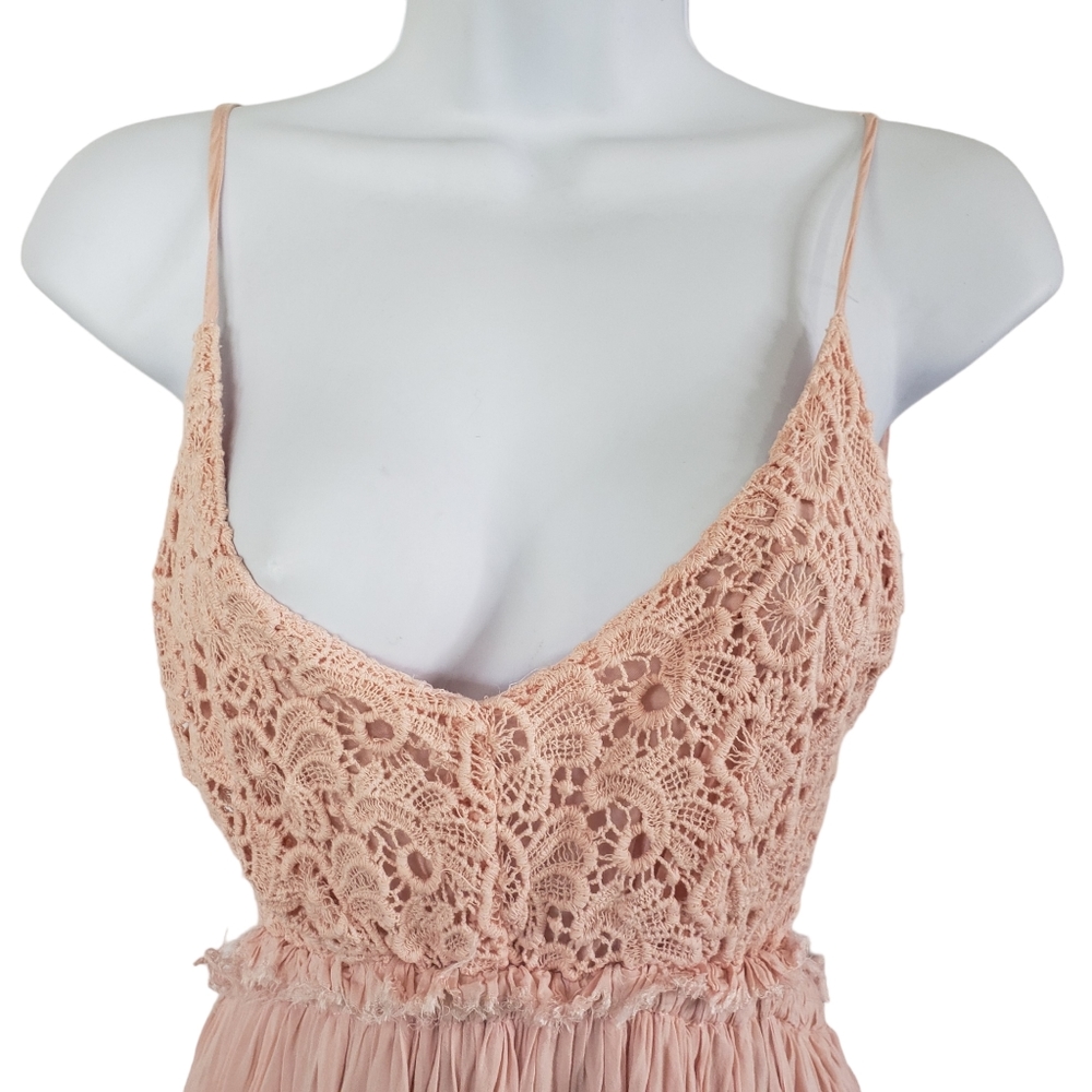 WISHLIST Women's Dress Large L Gauzy Blush Halter BOHO Flowing Elastic Waist